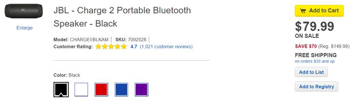 Fotografía - [Actualización: Reparto Is Back] JBL Carga 2 Portátil Bluetooth Speaker-batería Combo a la venta por $ 79.99 En Best Buy ($ 70 Off)